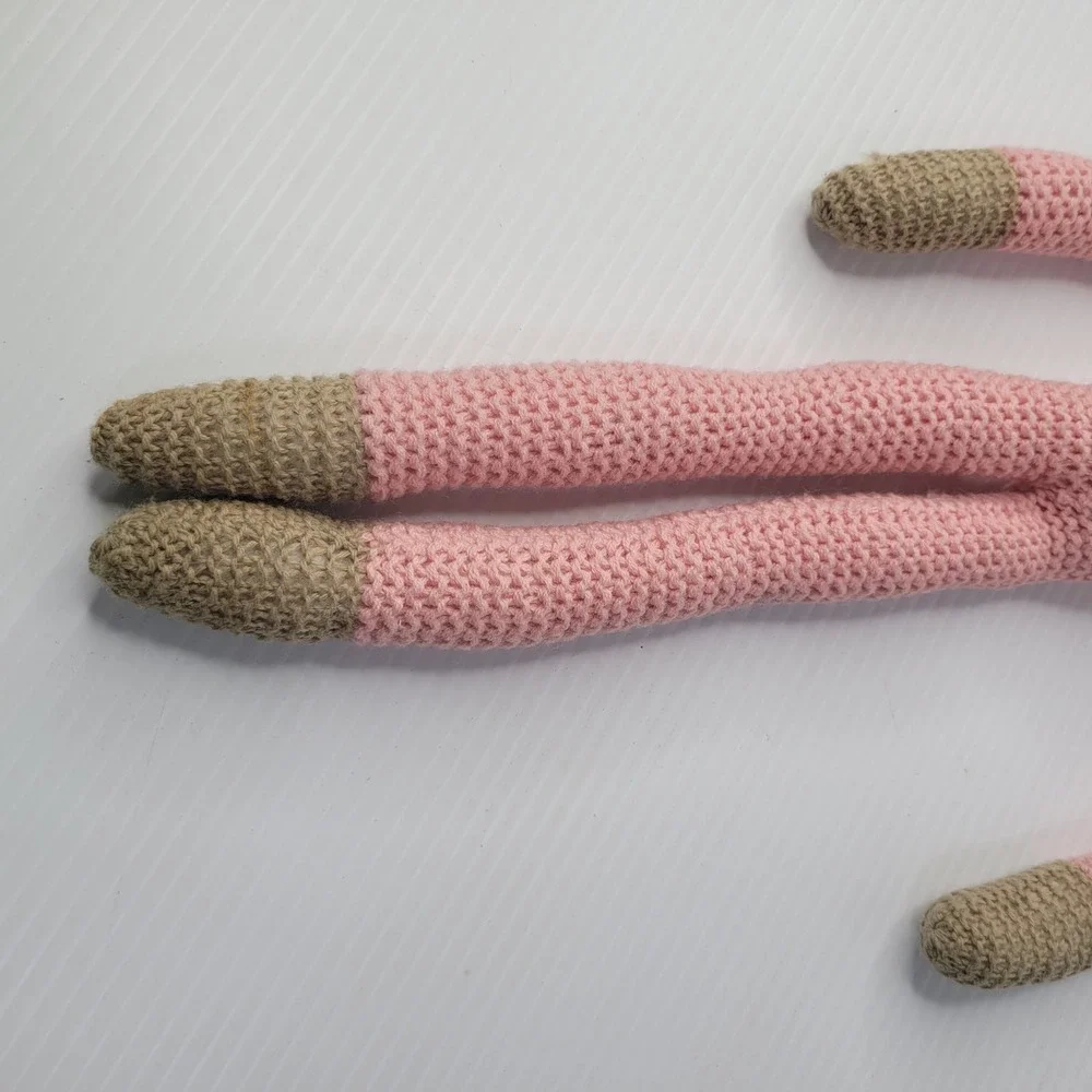 Crochet Cat Plush Toy Pink Long Limb Button Eye Stuffed Animal Cottagecore‎